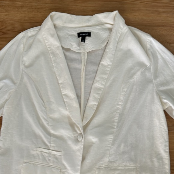 Torrid Women's White Lightweight Blazer Ruched Sleeves 2X Casual Neutral Plus - Picture 3 of 6